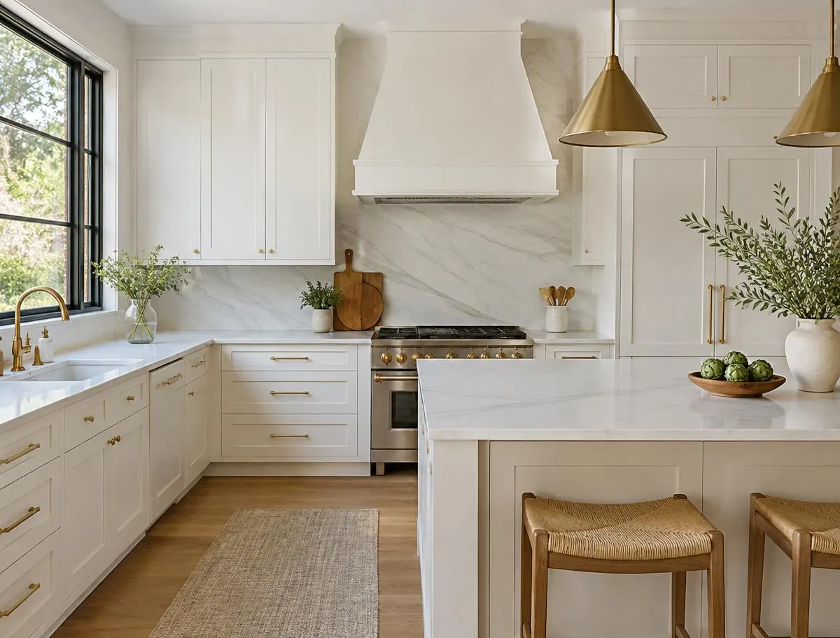 Kitchen with soft white painted cabinets — representative image